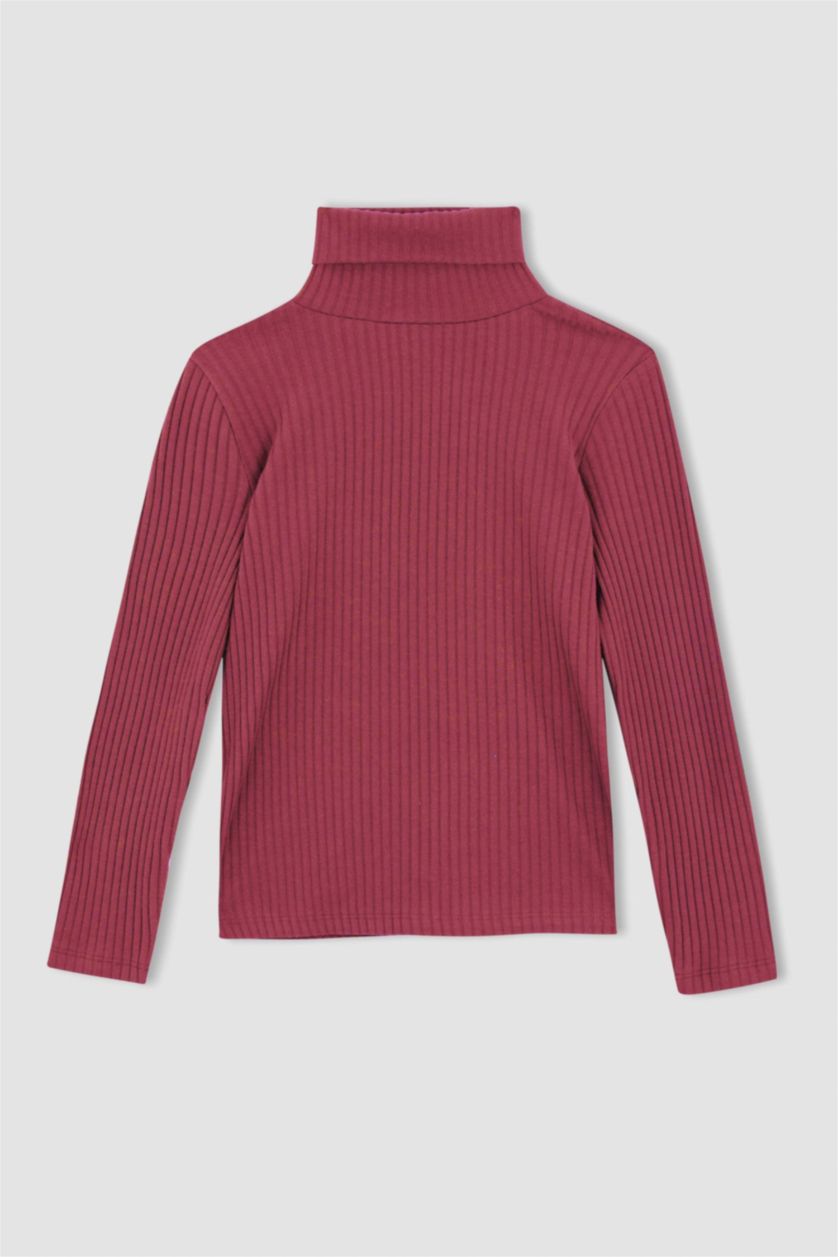 Kız Çocuk - Genç Kız Gülkurusu Kız Çocuk Balıkçı Yaka Fitilli Kaşkorse Uzun Kollu Tişört