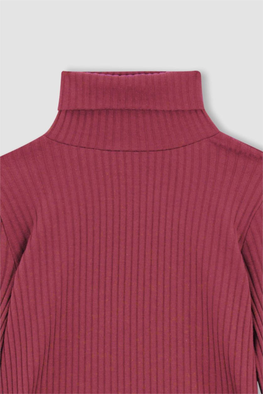 Kız Çocuk - Genç Kız Gülkurusu Kız Çocuk Balıkçı Yaka Fitilli Kaşkorse Uzun Kollu Tişört