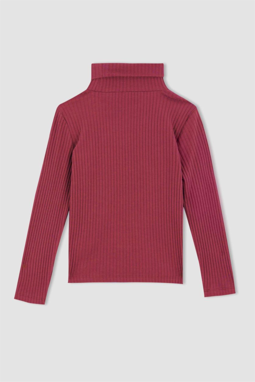 Kız Çocuk - Genç Kız Gülkurusu Kız Çocuk Balıkçı Yaka Fitilli Kaşkorse Uzun Kollu Tişört