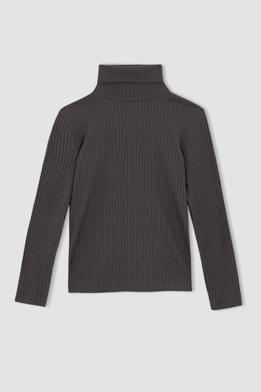 GIRLS & TEENS Dark Grey Girl Turtleneck Ribbed Camisole Long Sleeve T-Shirt