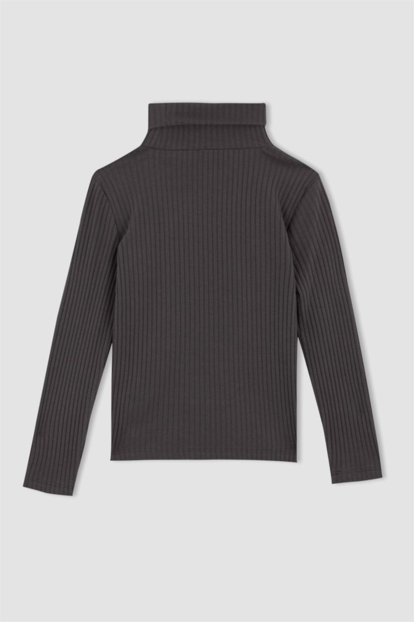 GIRLS & TEENS Dark Grey Girl Turtleneck Ribbed Camisole Long Sleeve T-Shirt