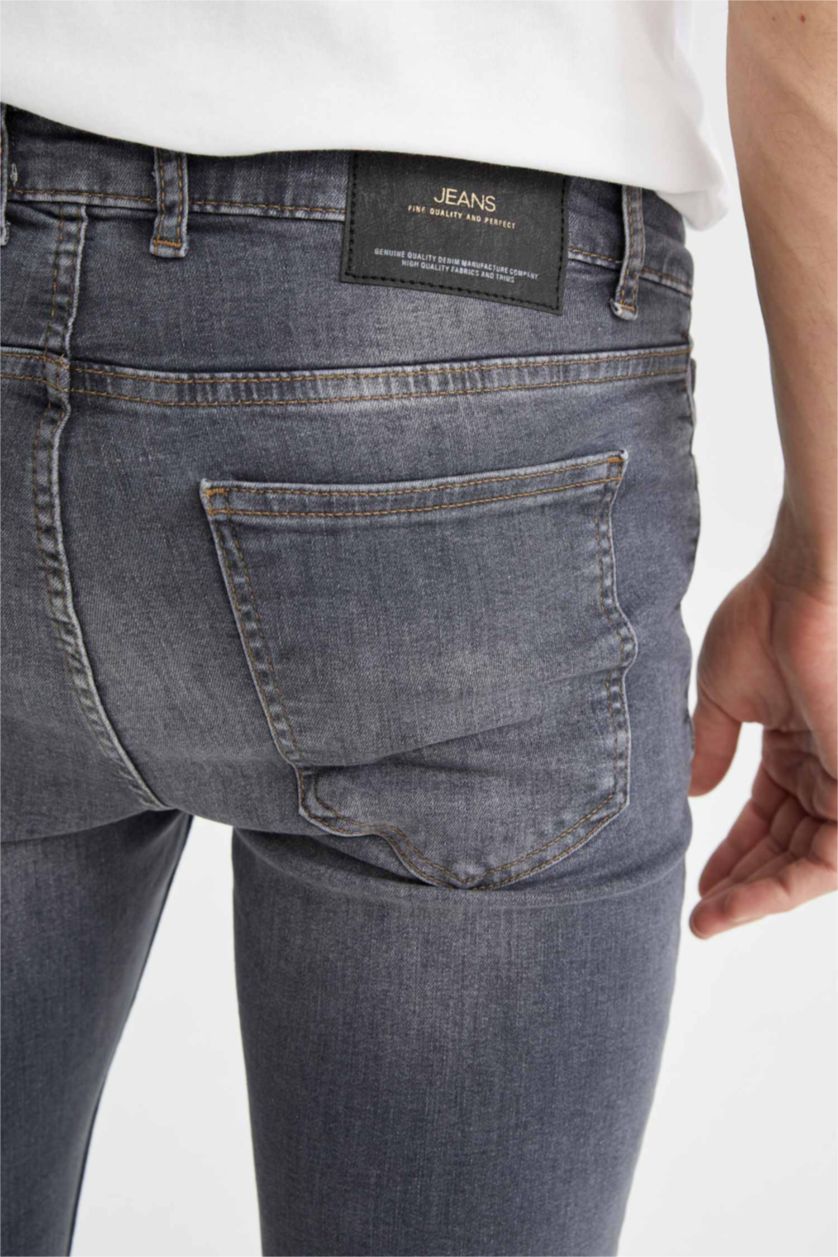 رجالي رمادي بنطلون جينز سوبر سكيني فيت برجل ضيقة وخصر عادي