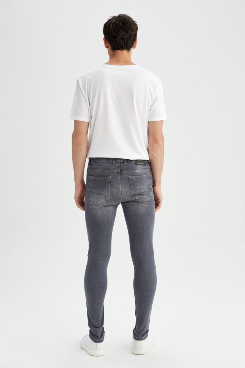 رجالي رمادي بنطلون جينز سوبر سكيني فيت برجل ضيقة وخصر عادي