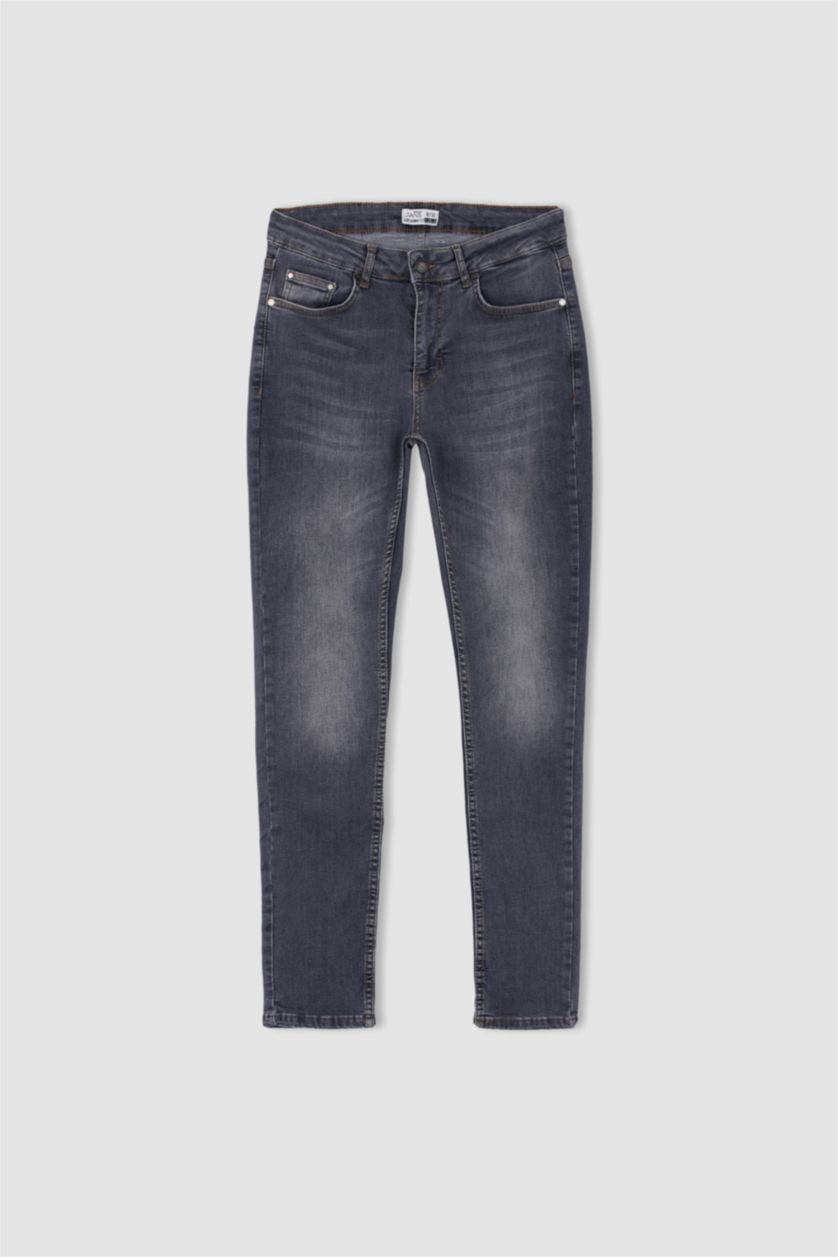 رجالي رمادي بنطلون جينز سوبر سكيني فيت برجل ضيقة وخصر عادي