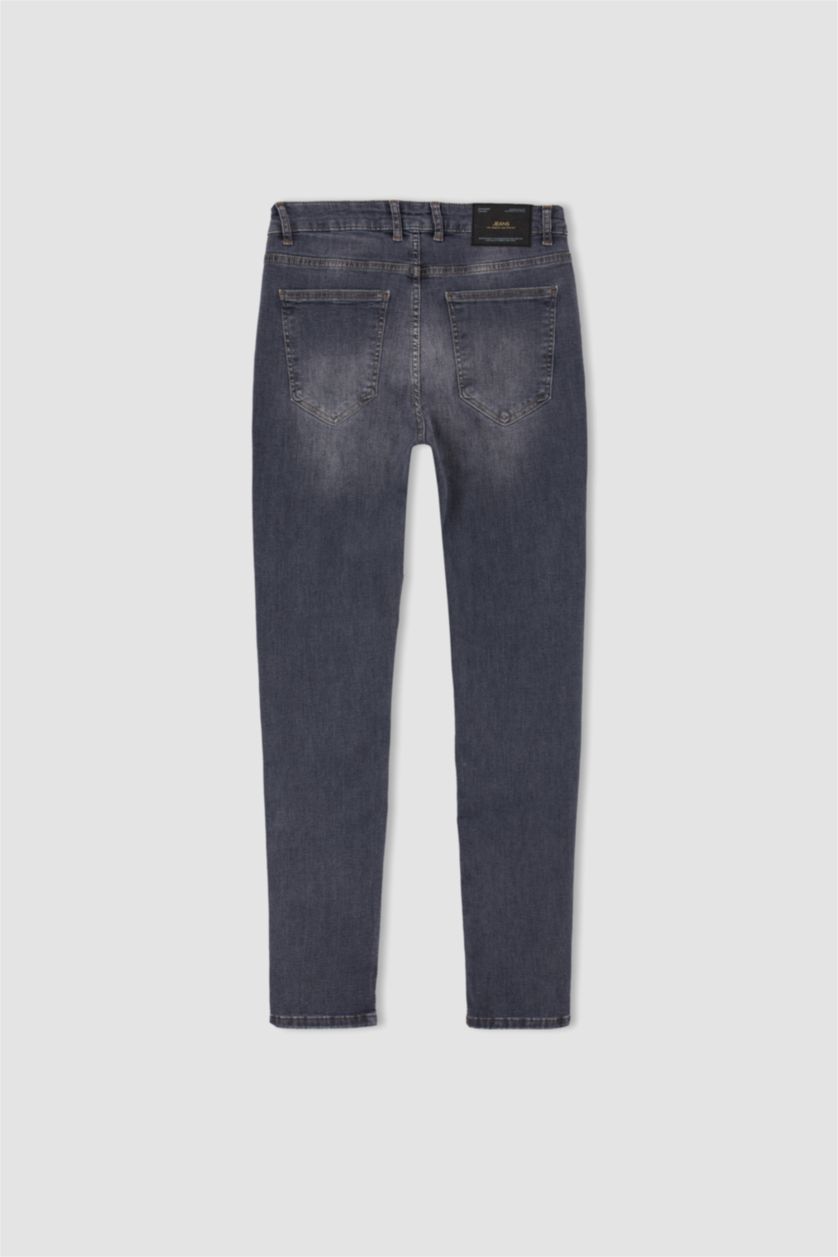 رجالي رمادي بنطلون جينز سوبر سكيني فيت برجل ضيقة وخصر عادي