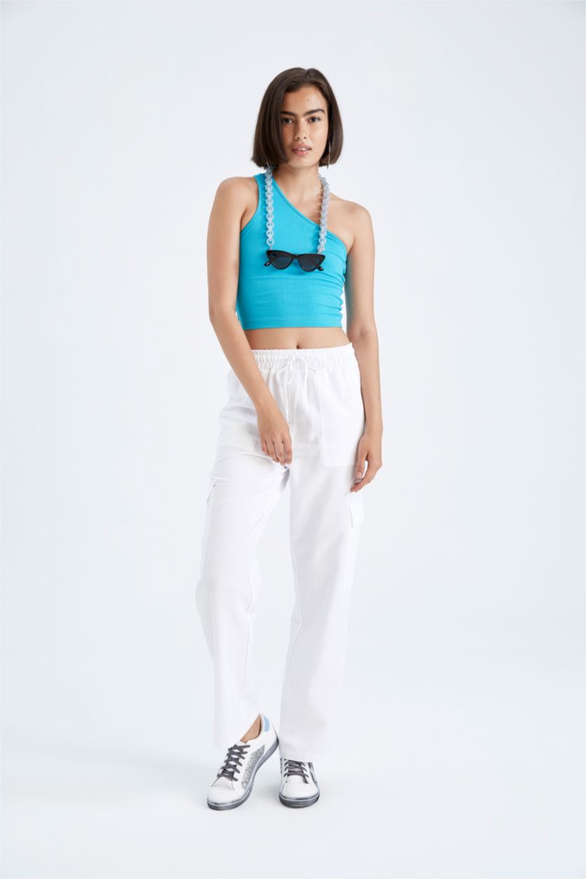 WOMAN Mint Slim Fit One-Shoulder Ribbed Camisole Singlet