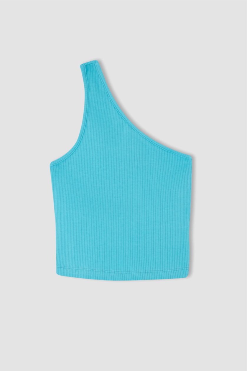 WOMAN Mint Slim Fit One-Shoulder Ribbed Camisole Singlet