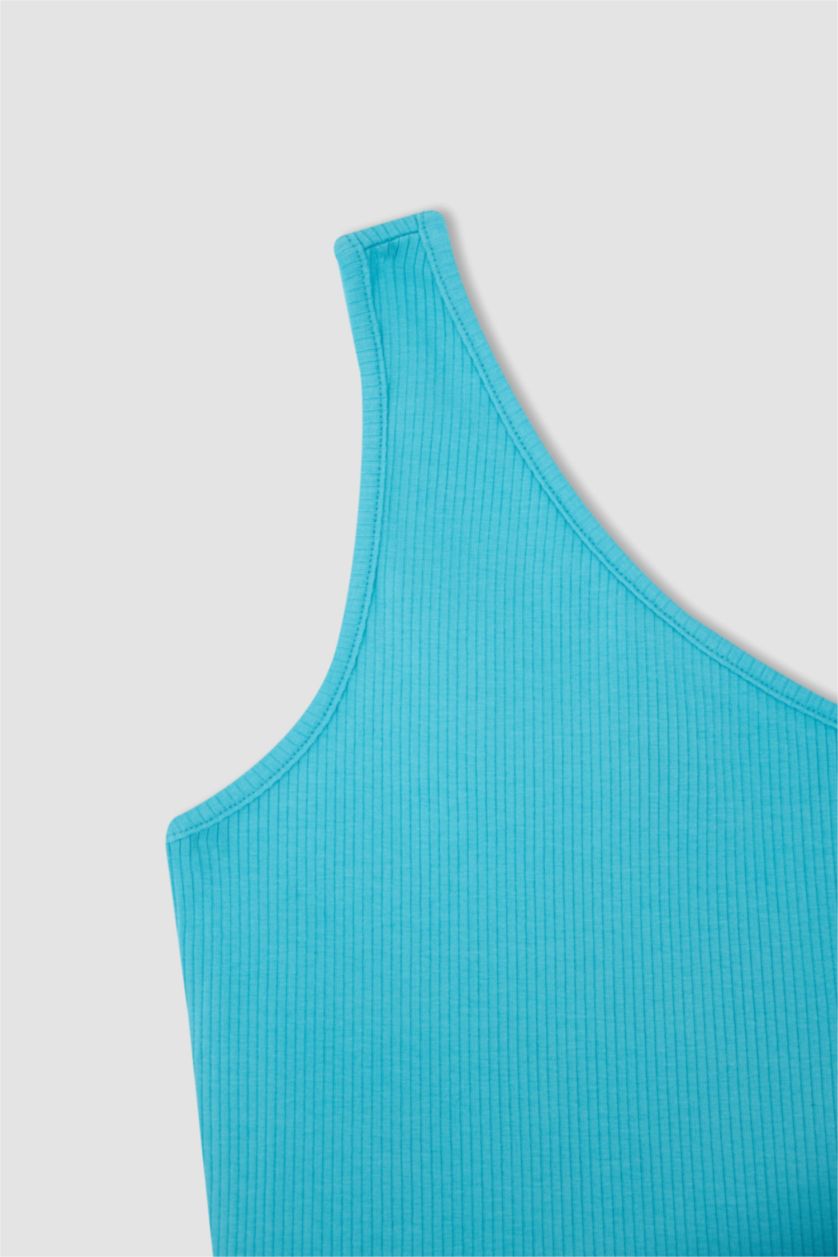 WOMAN Mint Slim Fit One-Shoulder Ribbed Camisole Singlet