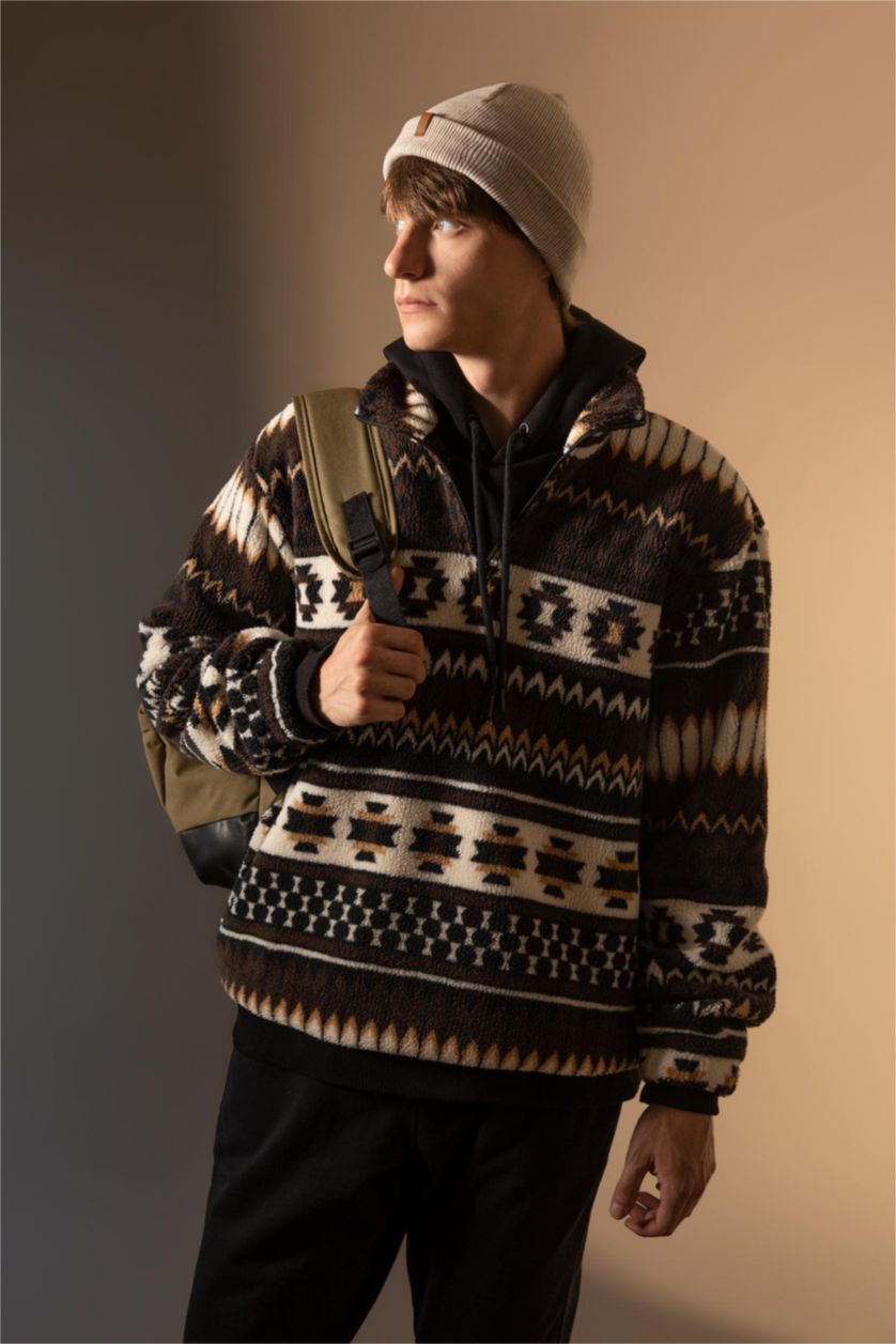 Erkek Kahve Relax Fıt Sweatshirt