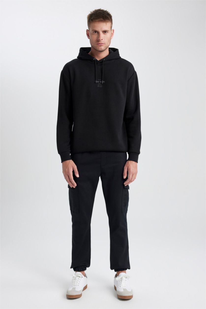 Man Black Relax Fit Thick Sweatshirt Fabric Sweatshirt