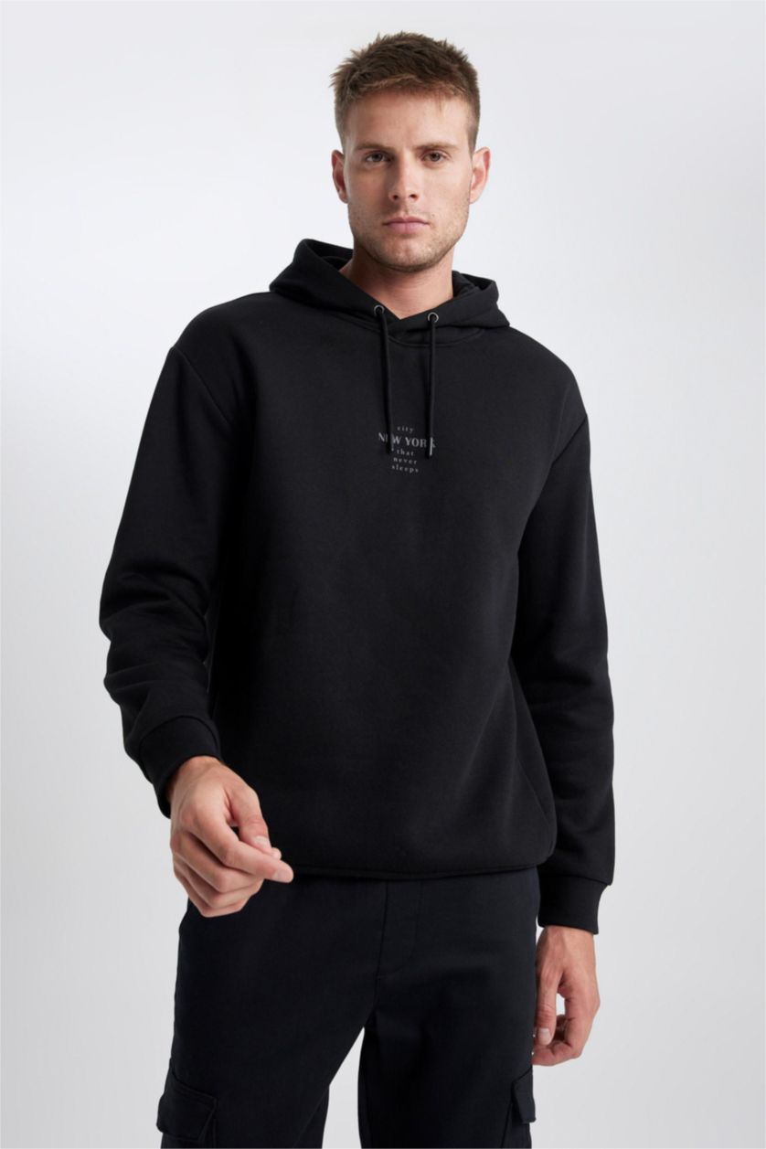 Man Black Relax Fit Thick Sweatshirt Fabric Sweatshirt