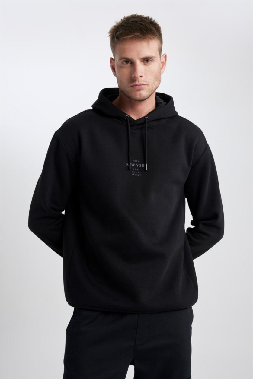Man Black Relax Fit Thick Sweatshirt Fabric Sweatshirt