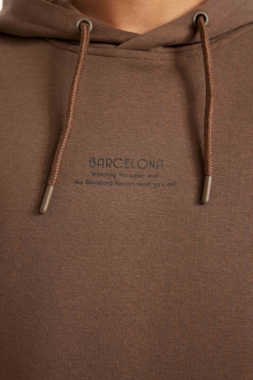 Мужчины Светло коричневый Свитшот свободного кроя с капюшоном