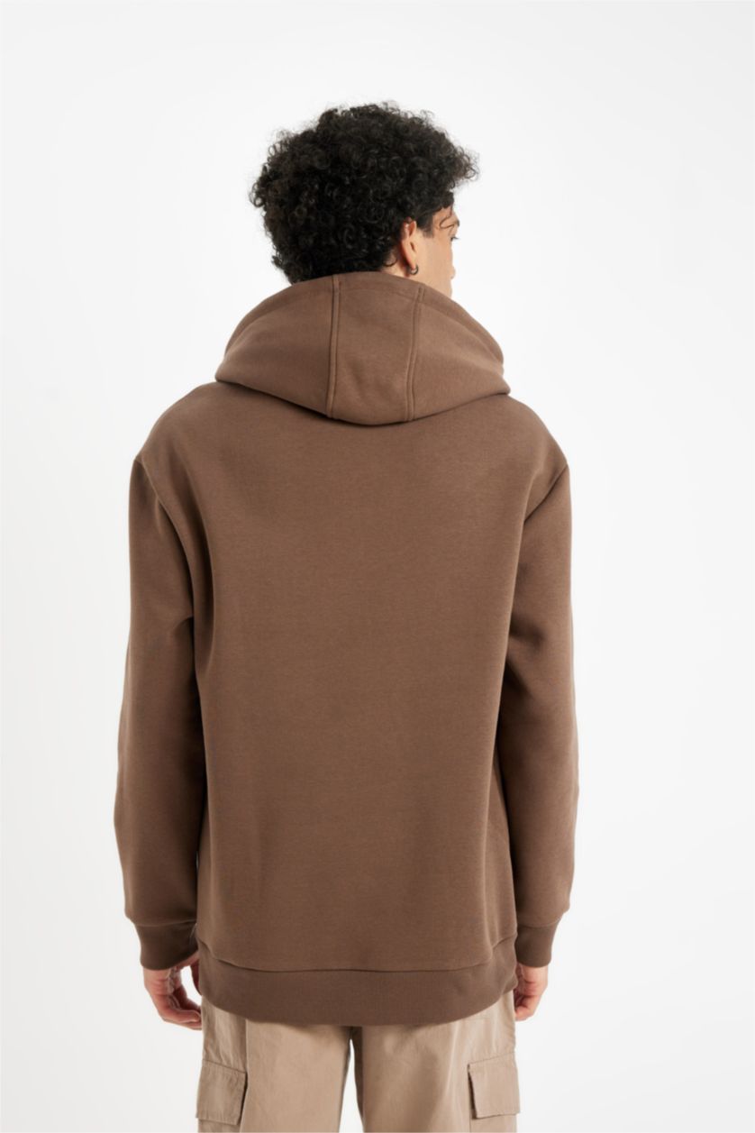 Мужчины Светло коричневый Свитшот свободного кроя с капюшоном