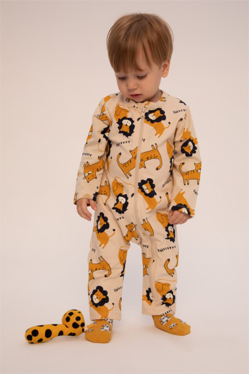 BABY BOY Beige İnce Sweatshirt Kumaşı Regular Fit Crew Neck Jumpsuit