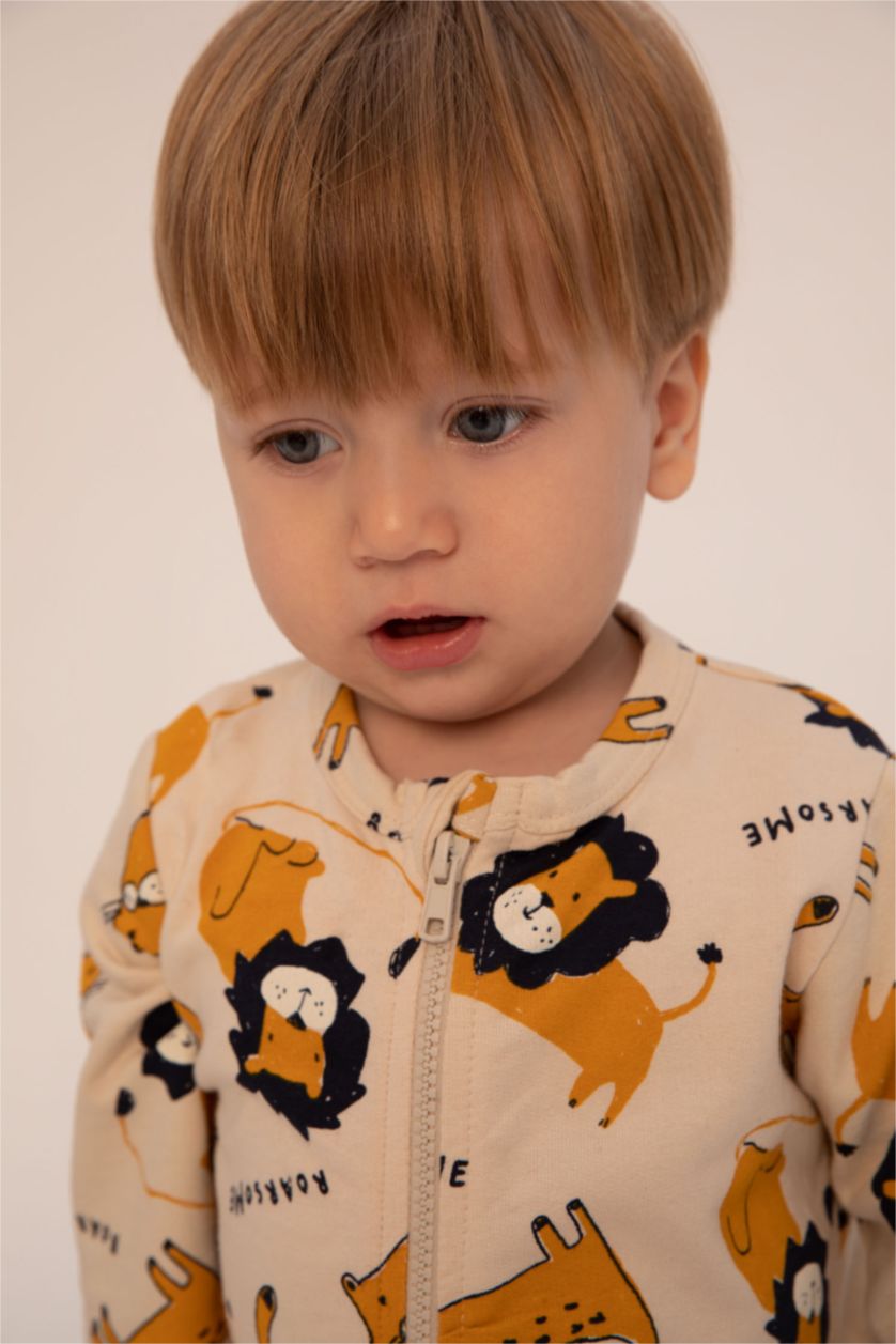 BABY BOY Beige İnce Sweatshirt Kumaşı Regular Fit Crew Neck Jumpsuit