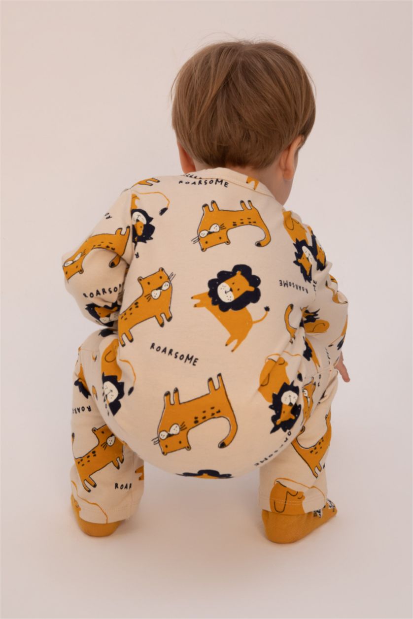 BABY BOY Beige İnce Sweatshirt Kumaşı Regular Fit Crew Neck Jumpsuit