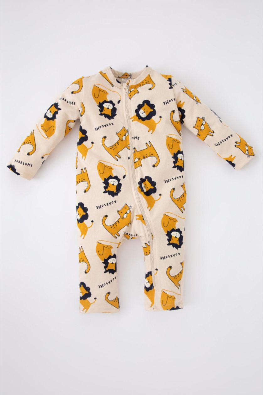 BABY BOY Beige İnce Sweatshirt Kumaşı Regular Fit Crew Neck Jumpsuit