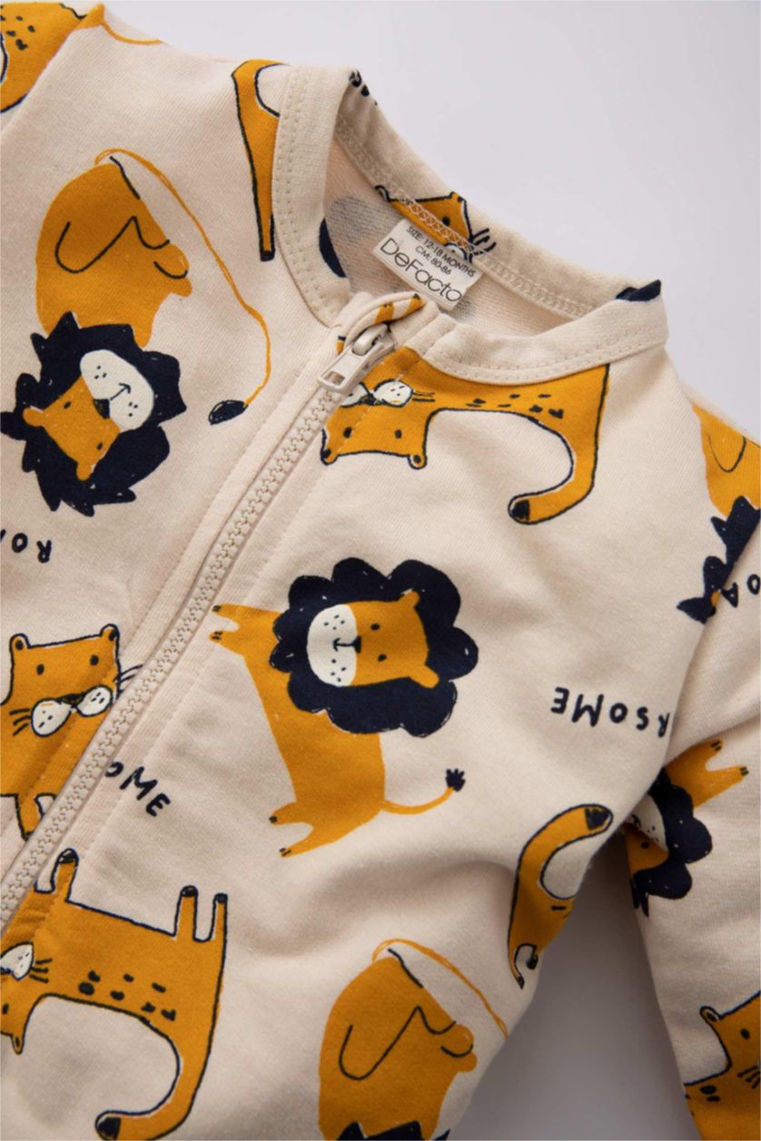 BABY BOY Beige İnce Sweatshirt Kumaşı Regular Fit Crew Neck Jumpsuit