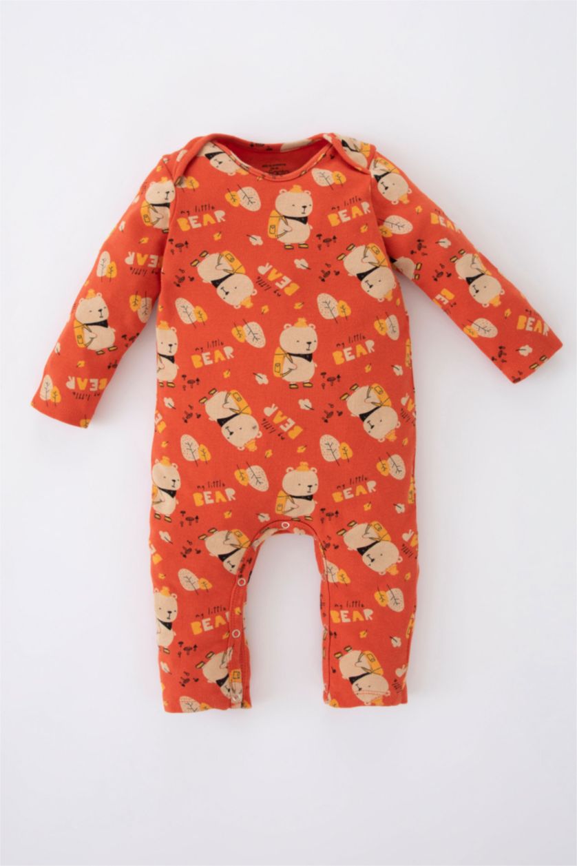 BABY GIRL Orange Baby Boy Patterned Snap Snap Rompers