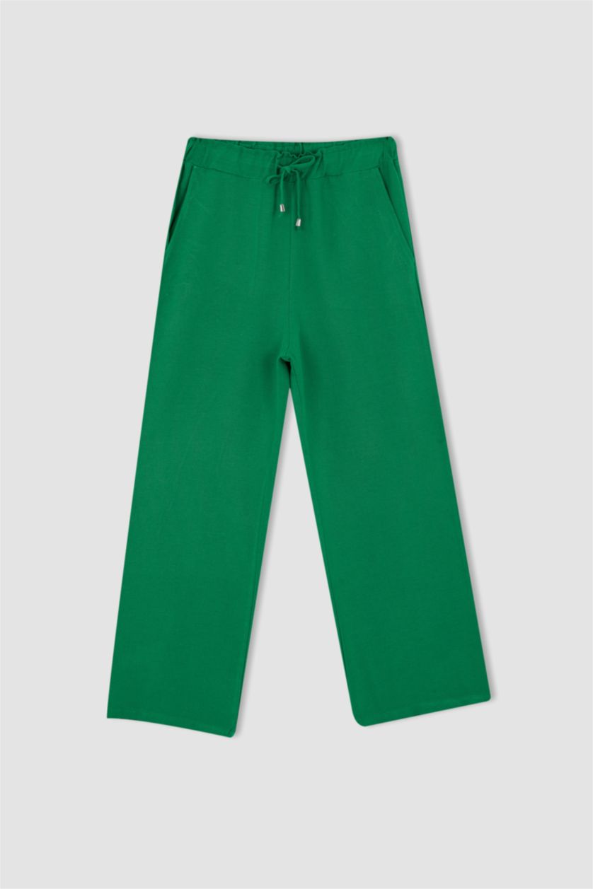 حريمي أخضر بنطلون كتان وايد ليج بجيب