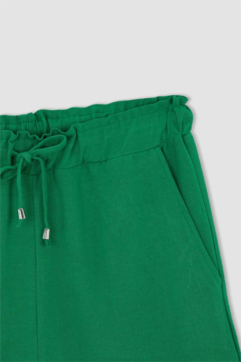 حريمي أخضر بنطلون كتان وايد ليج بجيب