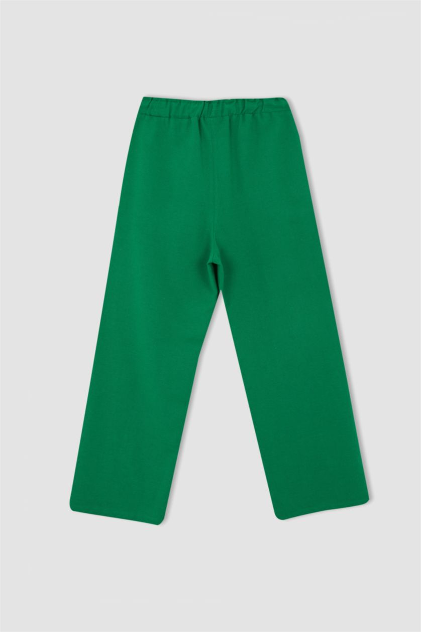 حريمي أخضر بنطلون كتان وايد ليج بجيب