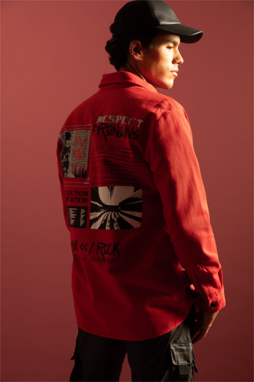 HOMME Rouge Chemise À Manches Longues En Tricot Denım