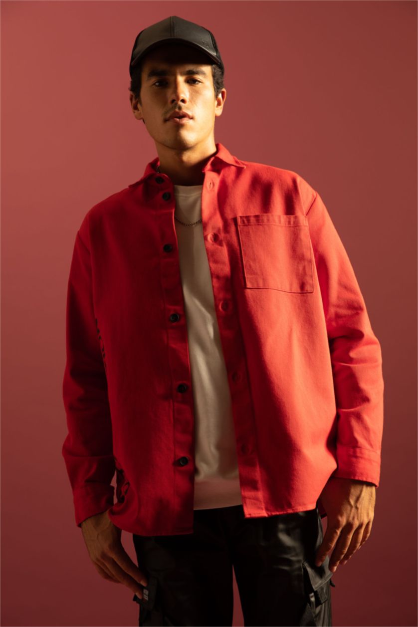 HOMME Rouge Chemise À Manches Longues En Tricot Denım