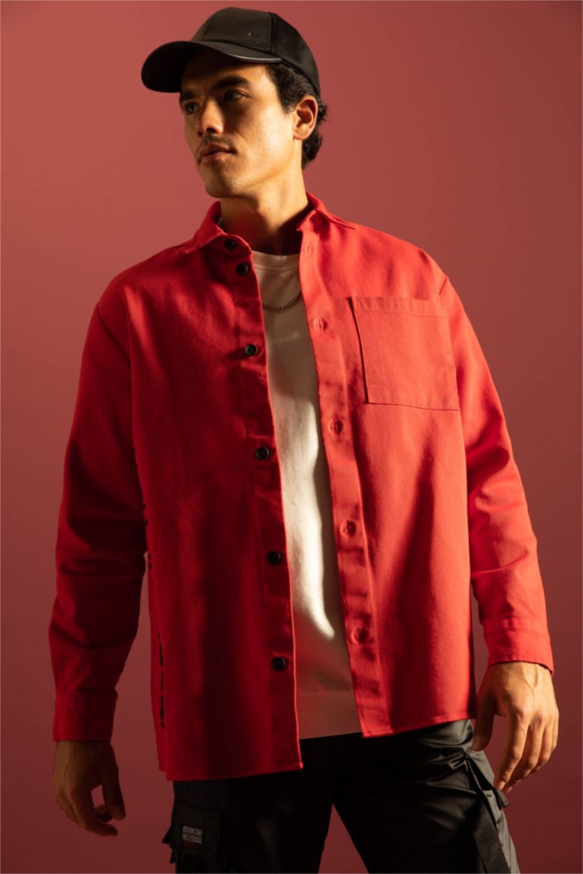 HOMME Rouge Chemise À Manches Longues En Tricot Denım