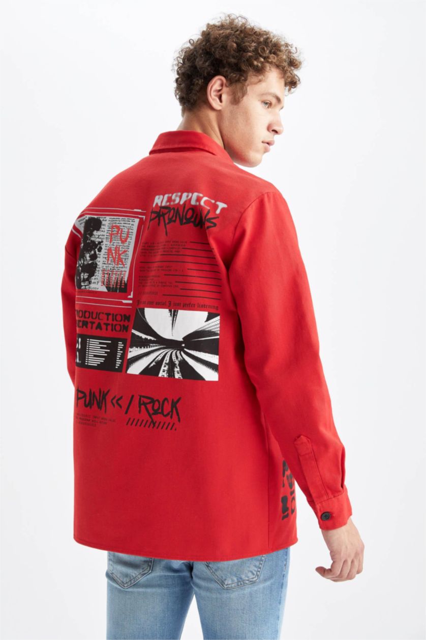 HOMME Rouge Chemise À Manches Longues En Tricot Denım