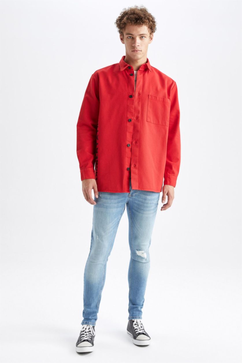 HOMME Rouge Chemise À Manches Longues En Tricot Denım