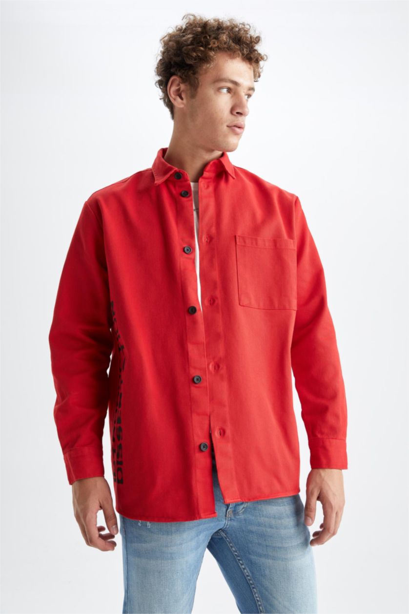 HOMME Rouge Chemise À Manches Longues En Tricot Denım