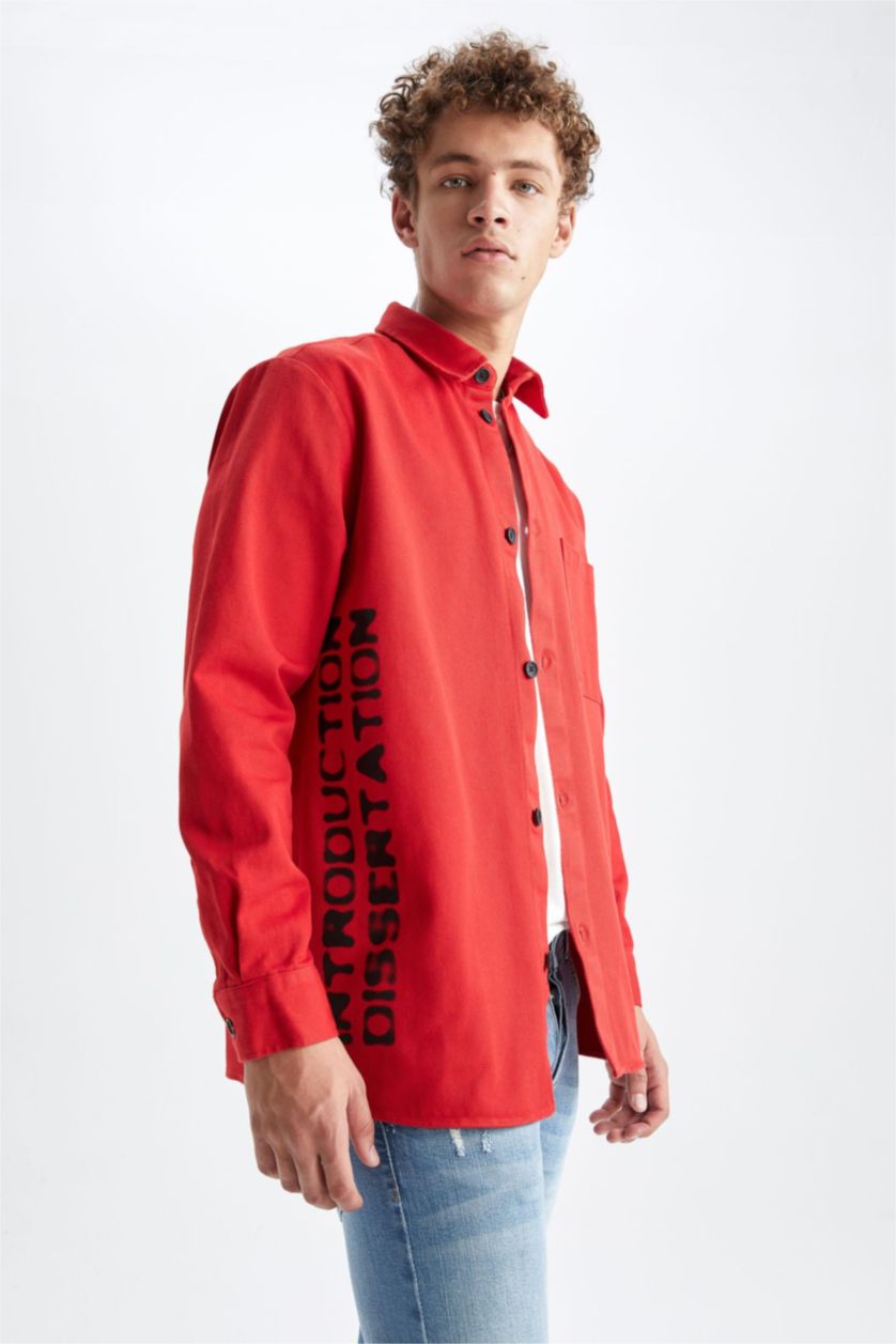 HOMME Rouge Chemise À Manches Longues En Tricot Denım