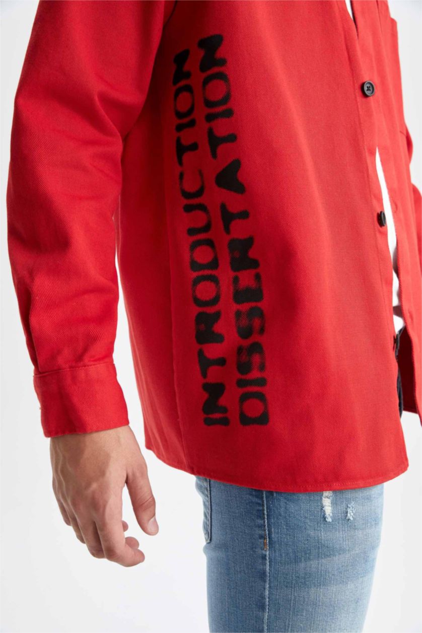 HOMME Rouge Chemise À Manches Longues En Tricot Denım