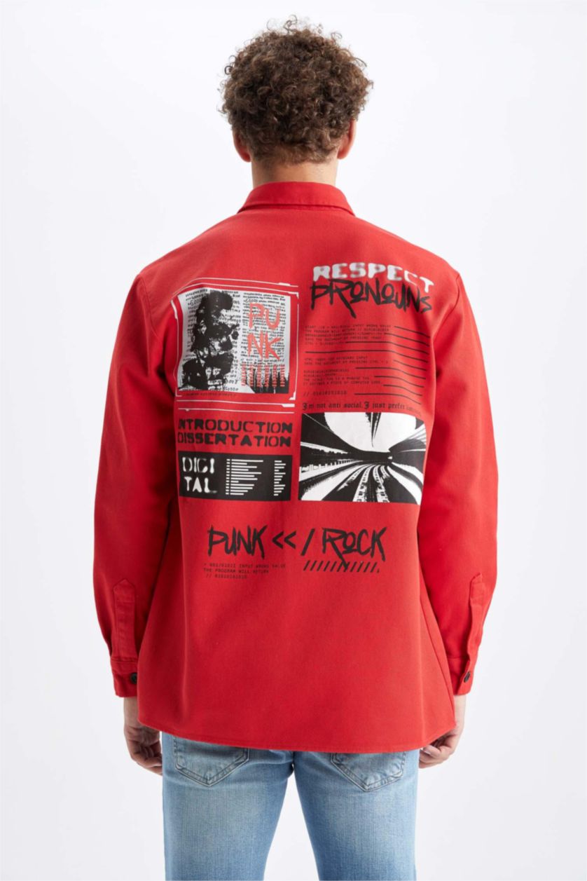 HOMME Rouge Chemise À Manches Longues En Tricot Denım