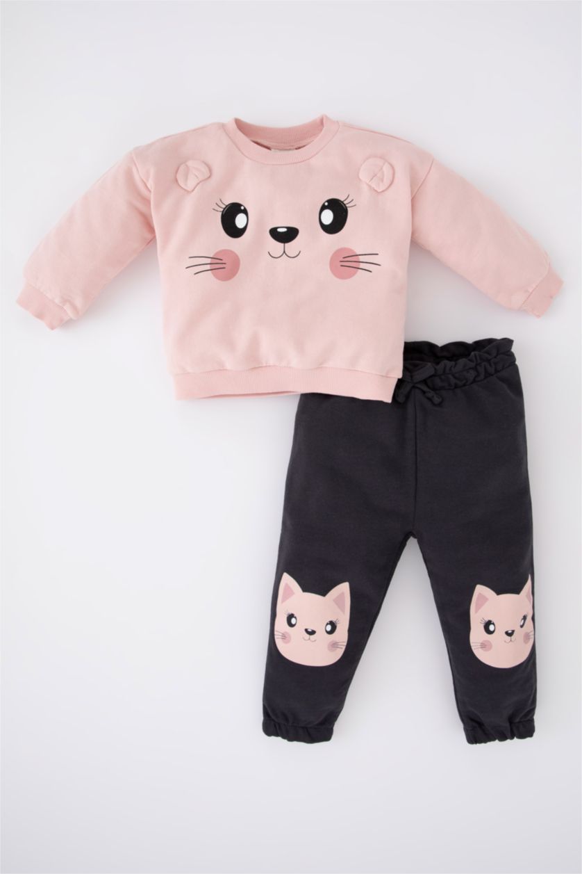 BABY GIRL Dark Pink 2 piece Regular Fit Crew Neck Animal Set