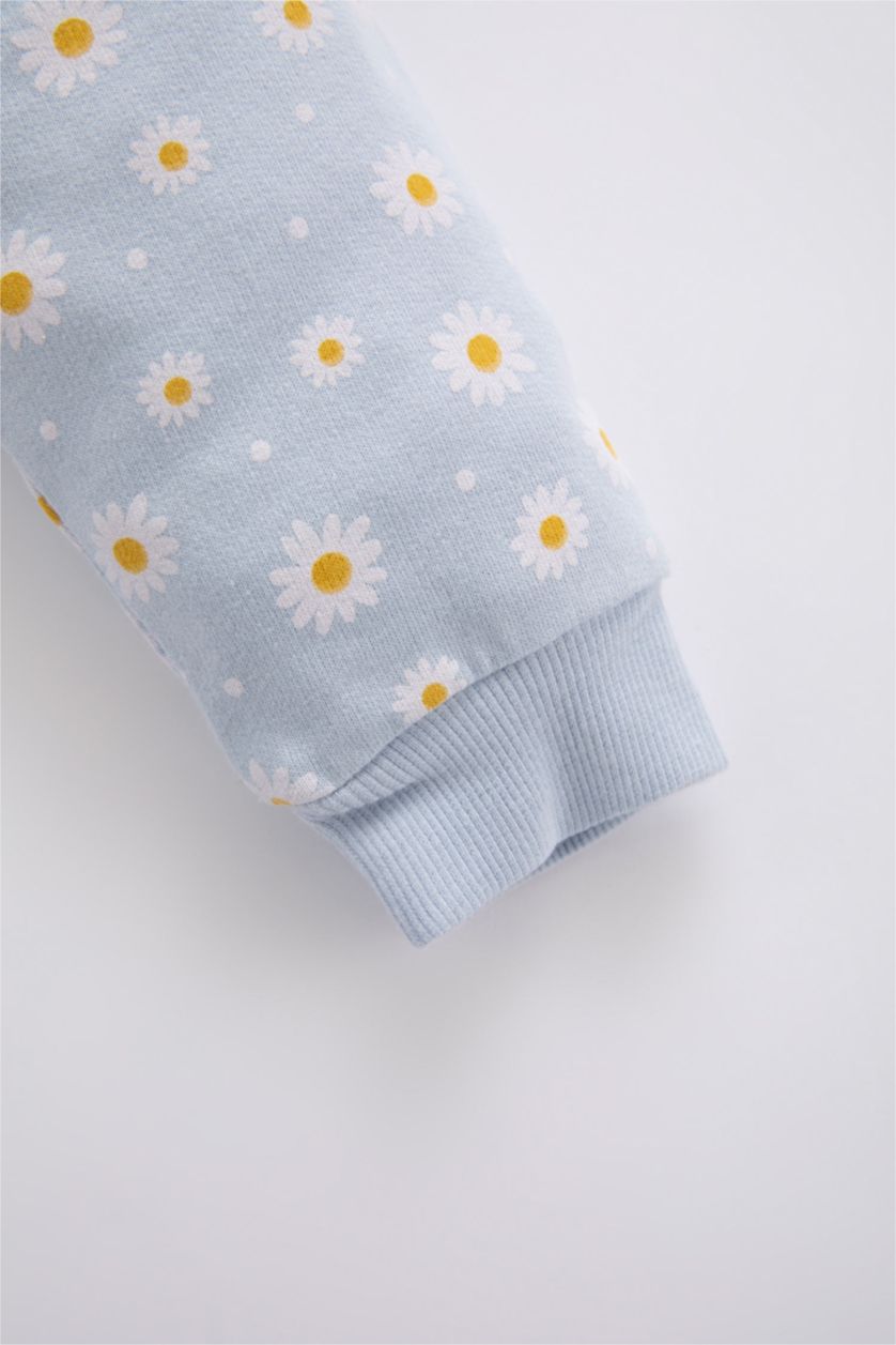 Baby Girls Light Blue Baby Girl Floral Crew Neck Sweatshirt Tracksuit Bottom Set