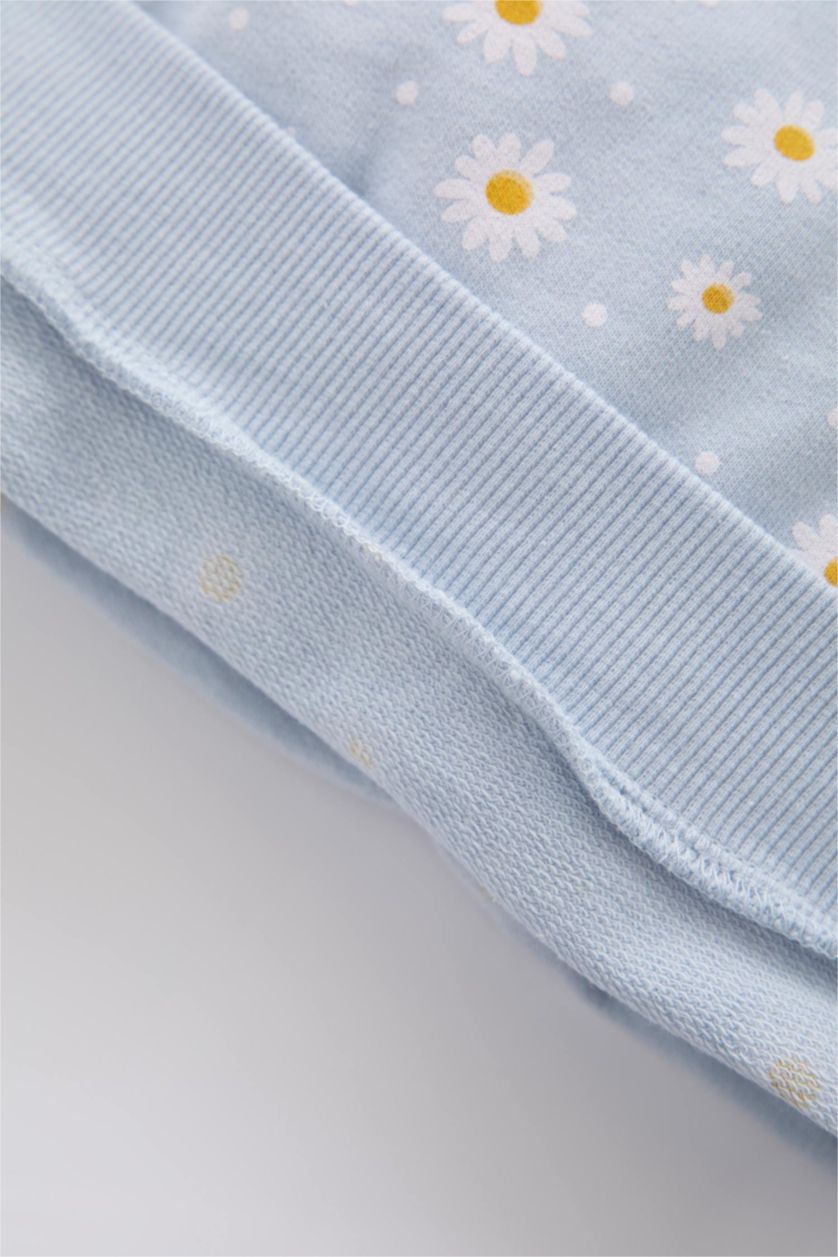 Baby Girls Light Blue Baby Girl Floral Crew Neck Sweatshirt Tracksuit Bottom Set