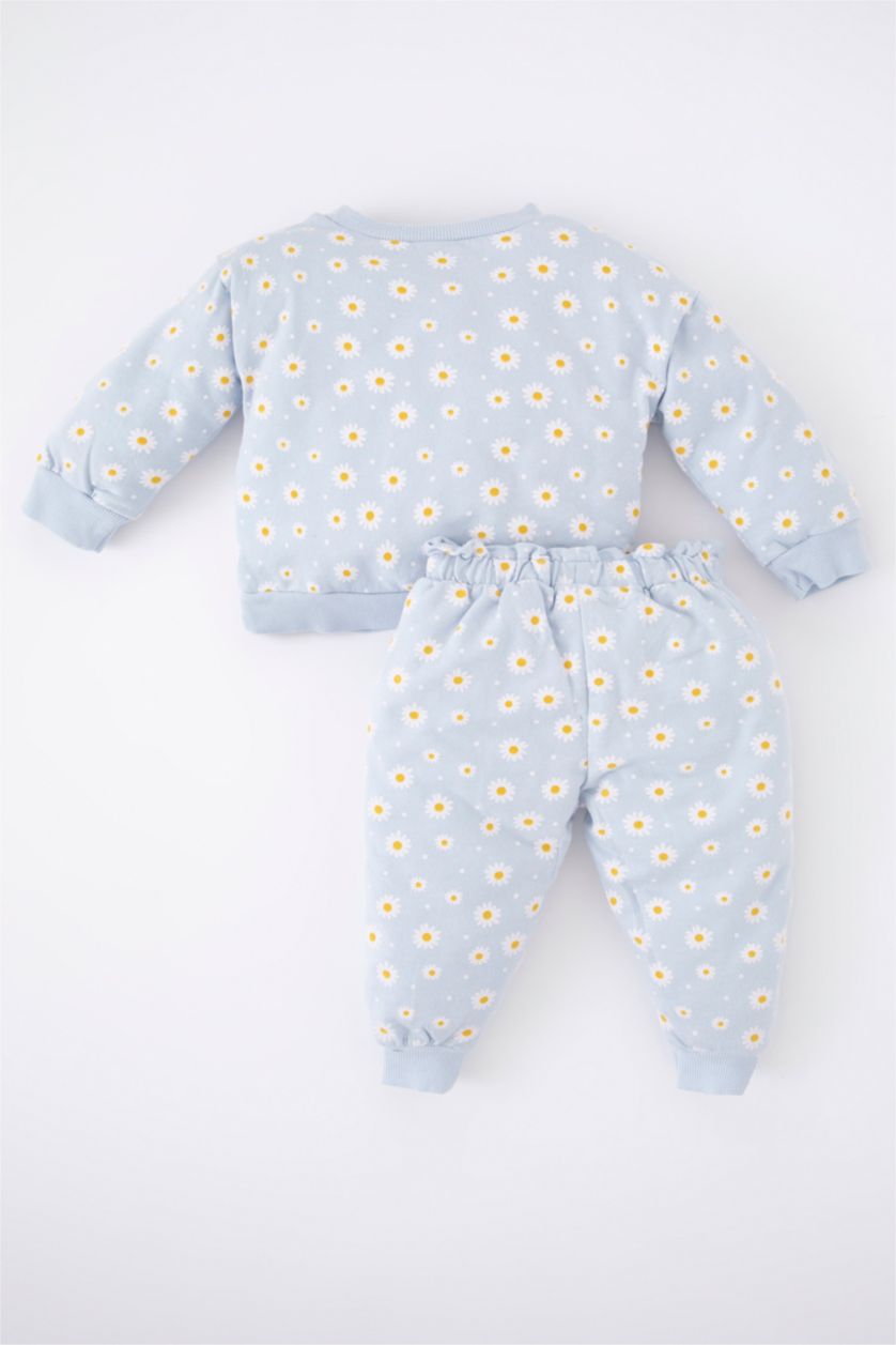 Baby Girls Light Blue Baby Girl Floral Crew Neck Sweatshirt Tracksuit Bottom Set
