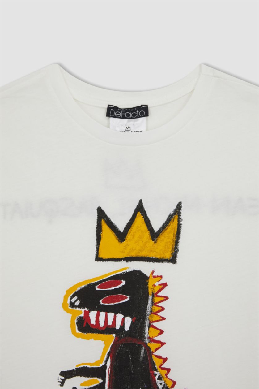 WOMAN White Jean Michel Basquiat Back Printed Oversize Fit Crew Neck T-Shirt