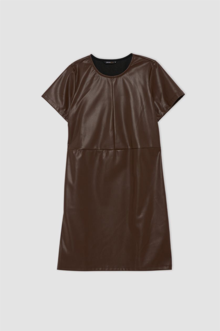 Brown WOMAN Faux Leather Mini Dress 2695088 | DeFacto