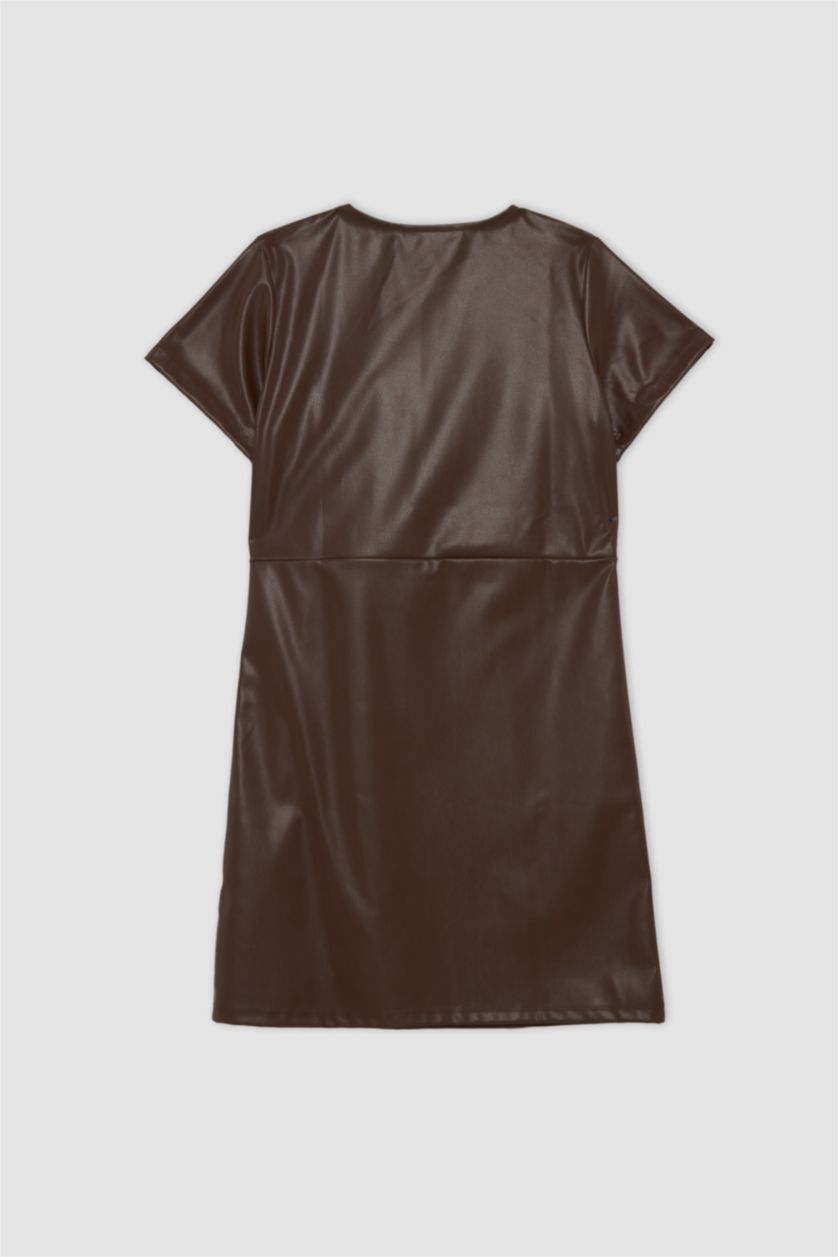 Brown WOMAN Faux Leather Mini Dress 2695088 | DeFacto Brown WOMAN Faux Leather Mini Dress 2695088 | DeFacto
