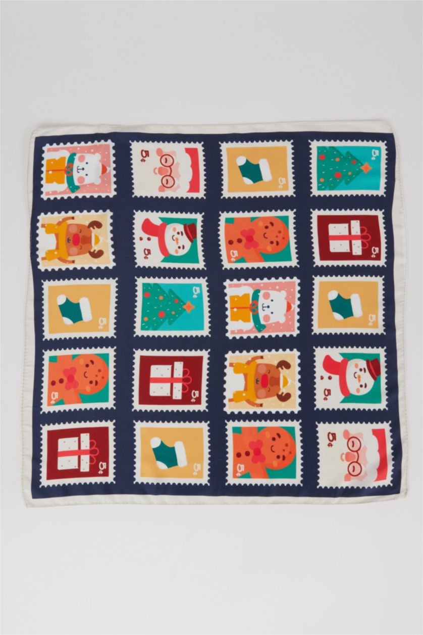 Женщины Синий Фуляр с новогодним принтом для женщин