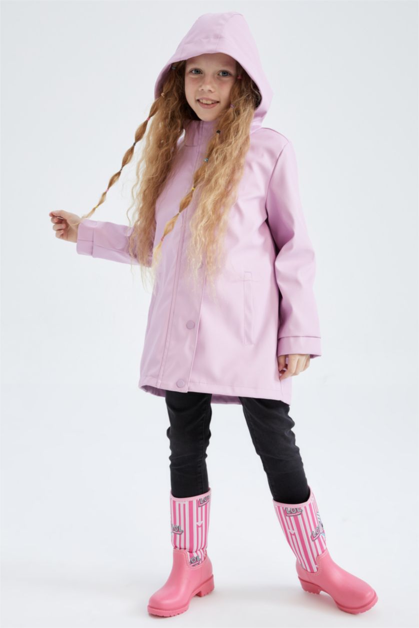 GIRLS & TEENS Pink Girls Waterproof Hooded Raincoat