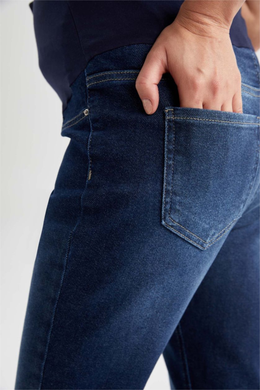 Kadın İndigo Beli Lastikli Boyfrıend Hamile Pantolon