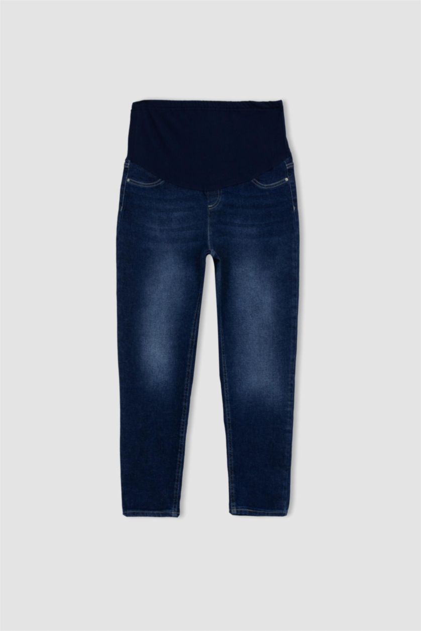 Kadın İndigo Beli Lastikli Boyfrıend Hamile Pantolon