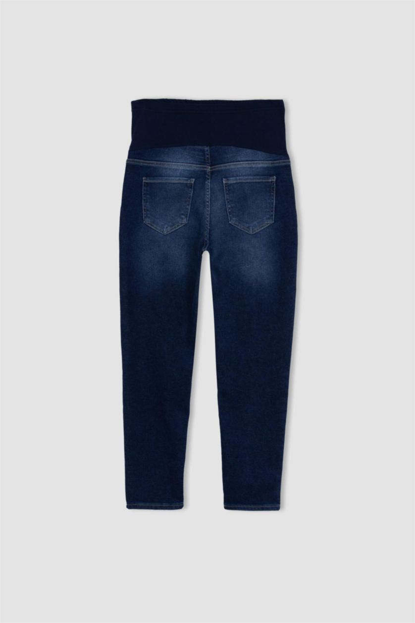 Kadın İndigo Beli Lastikli Boyfrıend Hamile Pantolon