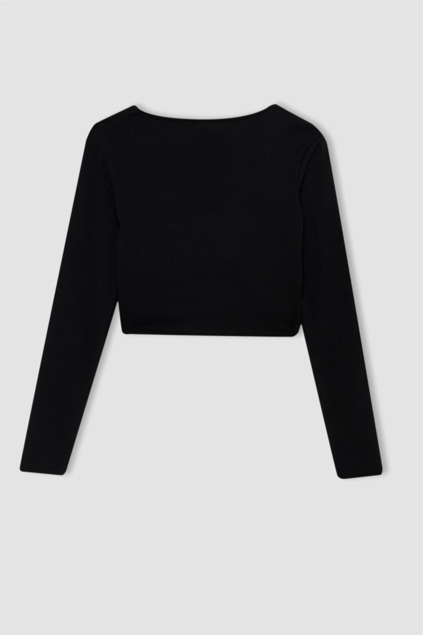 Woman Black Slim Fit Camisole Long Sleeve T-Shirt