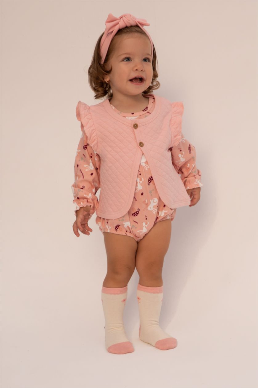 BABY GIRL Pink 3 piece Regular Fit Envelope Neck Set